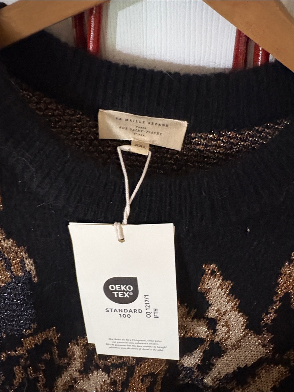 Sezane Irina Sweater Black With Black Jacquard Print - Size XXL - Picture 2 of 8